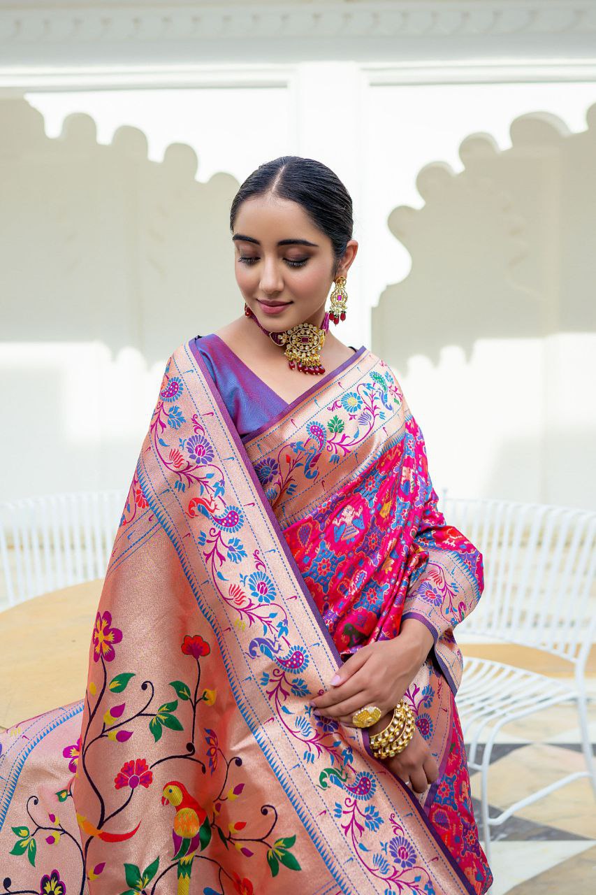 Magenta Traditional Paithani Silk Saree