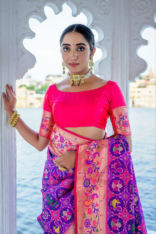 Purple& Pink Traditional Paithani Silk Saree