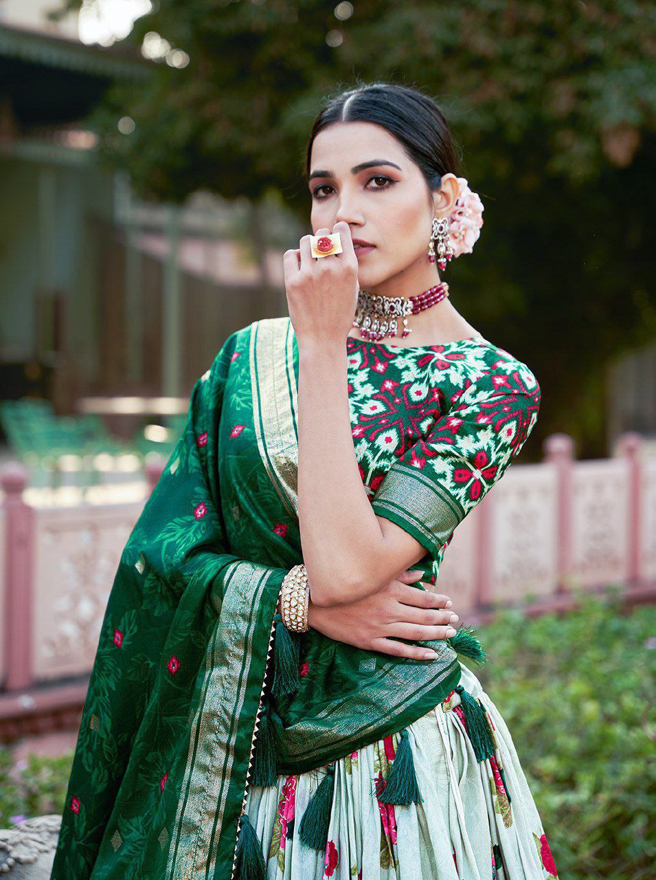 Green Traditional Wedding Wear Silk Lehenga