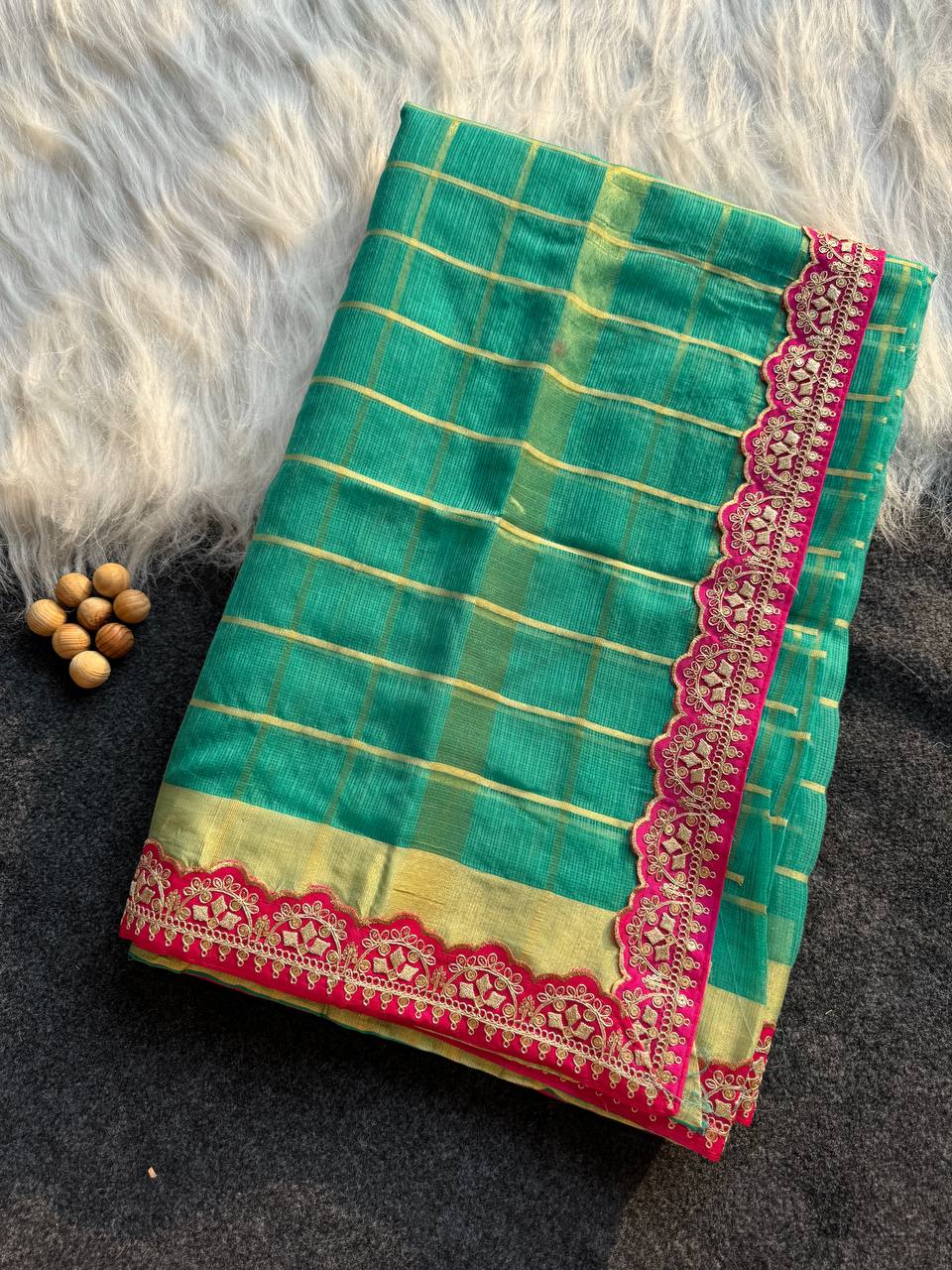 Turquoise Kota Doriya Zari Chex Saree