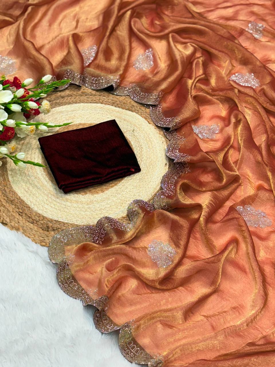 Two Tone Golden Diamond Suneri Saree