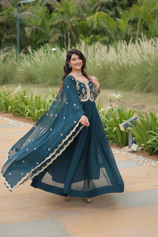 Wedding Wear Designer Long Gown Dress With Dupatta