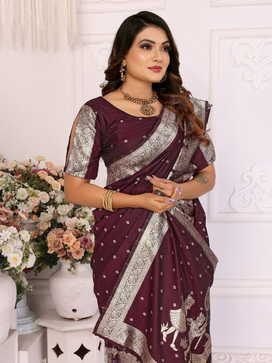 Wine Wedding Wear Kochi Silk Saree