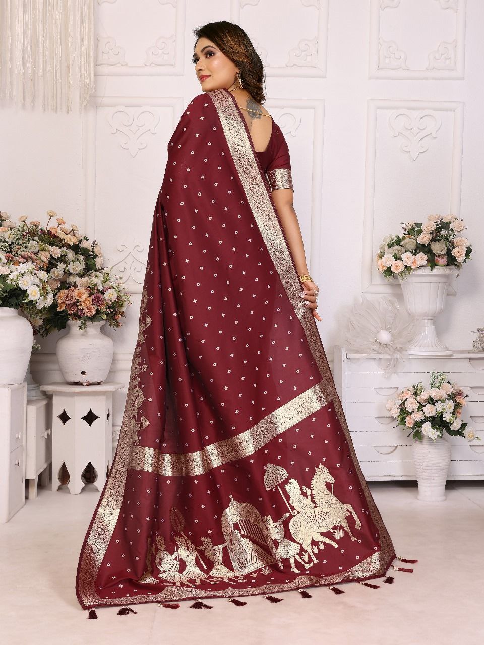 Maroon Wedding Wear Kochi Silk Saree