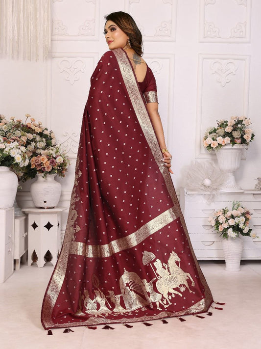 Maroon Wedding Wear Kochi Silk Saree