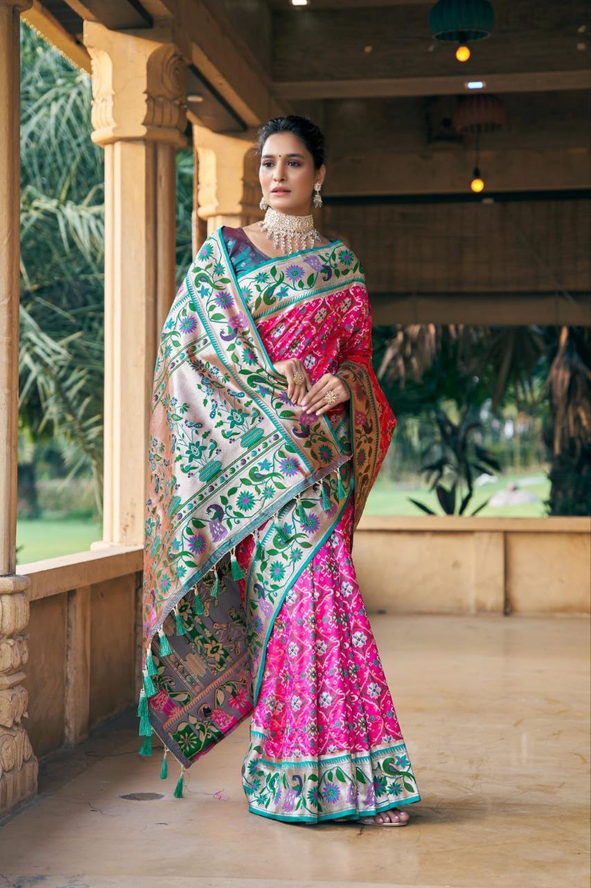 Rani Pink Wedding Wear Paithani Silk Saree