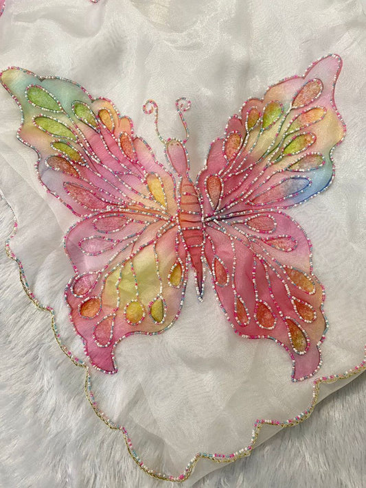 White Butterfly Printed Organza Saree