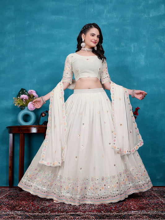 White Designer Georgette Lehenga