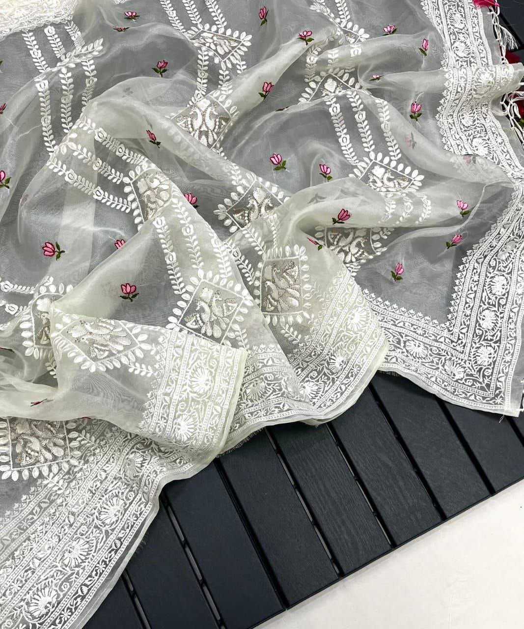 White Designer Organza Saree