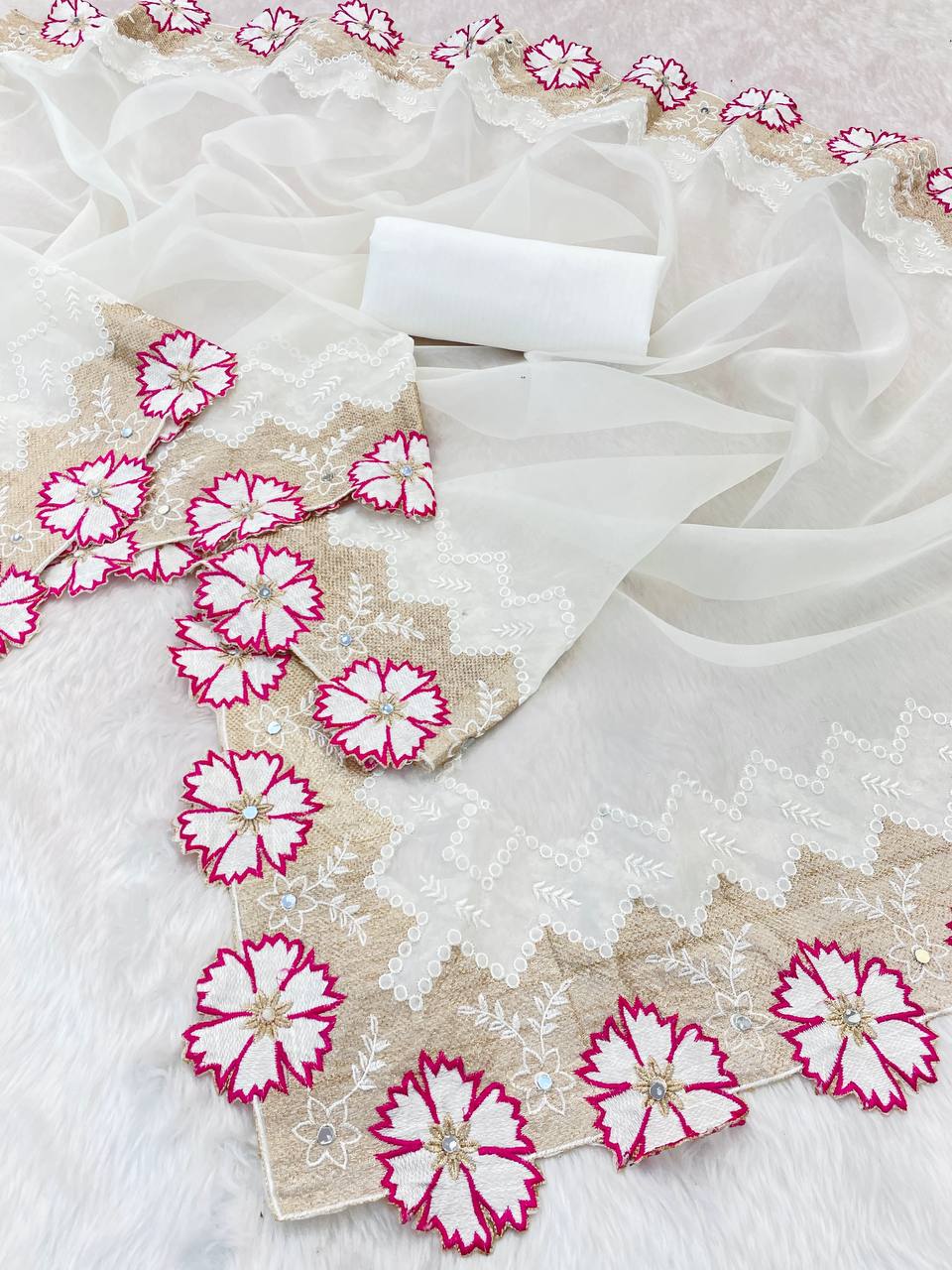 White Designer Organza Saree