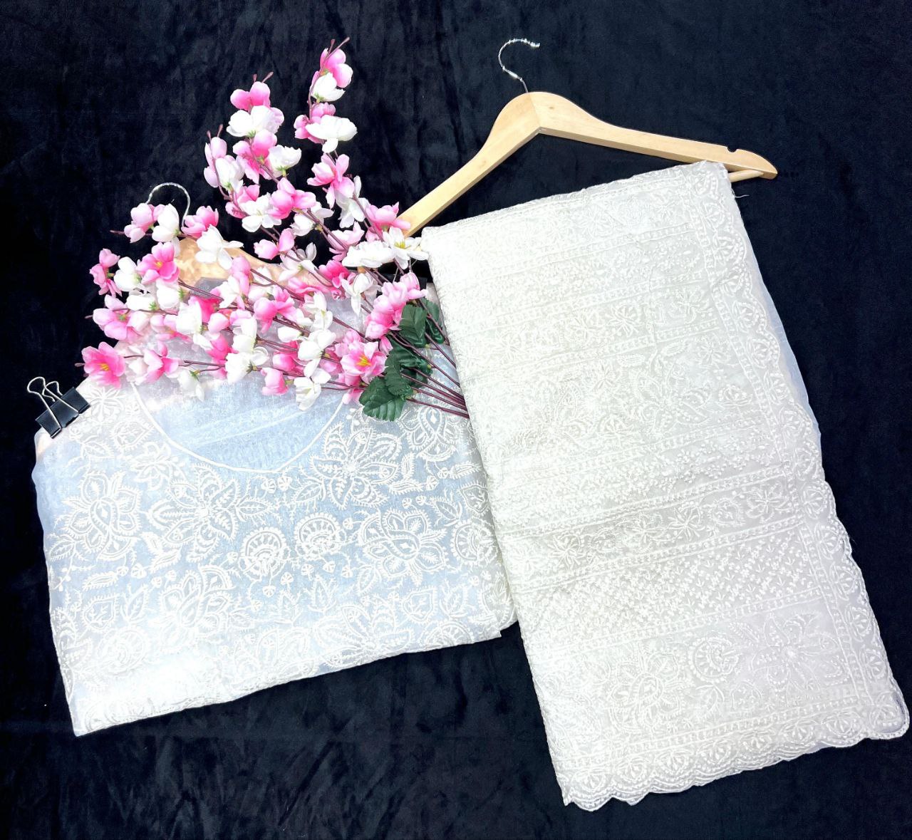 White Party Wear Organza Silk Saree