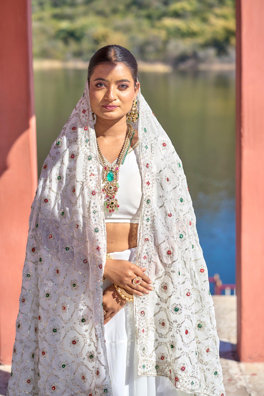 White Wedding Wear Georgette Lehenga Choli