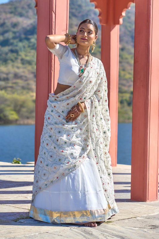 White Wedding Wear Georgette Lehenga Choli