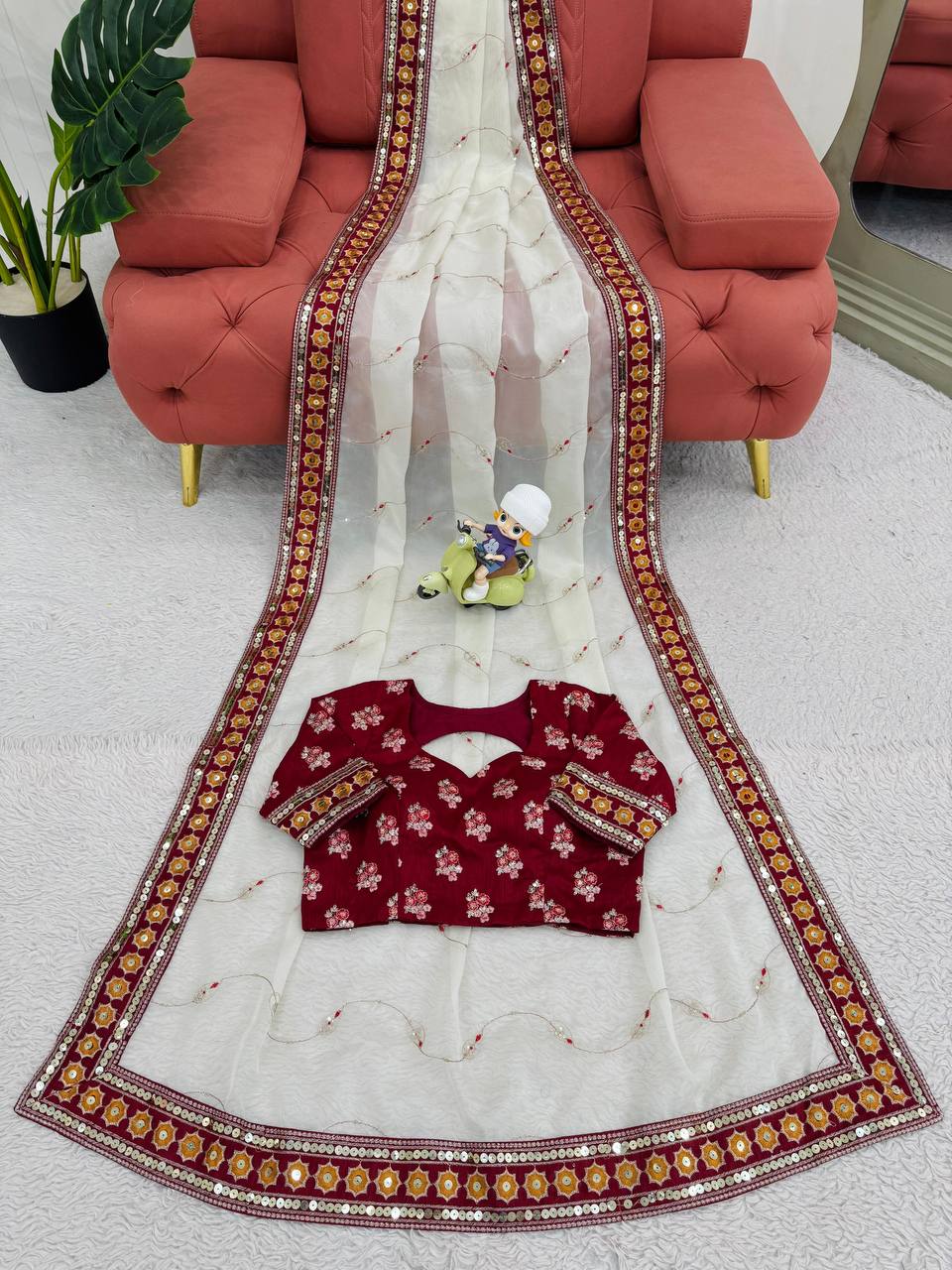 White Wedding Wear Tabby Silk Saree