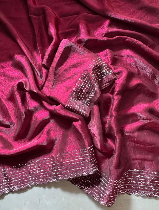 Wine Designer Party Wear Space Silk Saree