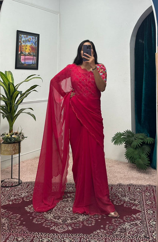 Rani Party Wear Georgette Gown Saree