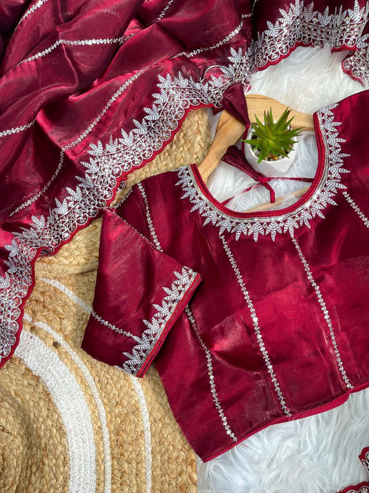 Wine Red Zimmy Choo Silk Saree