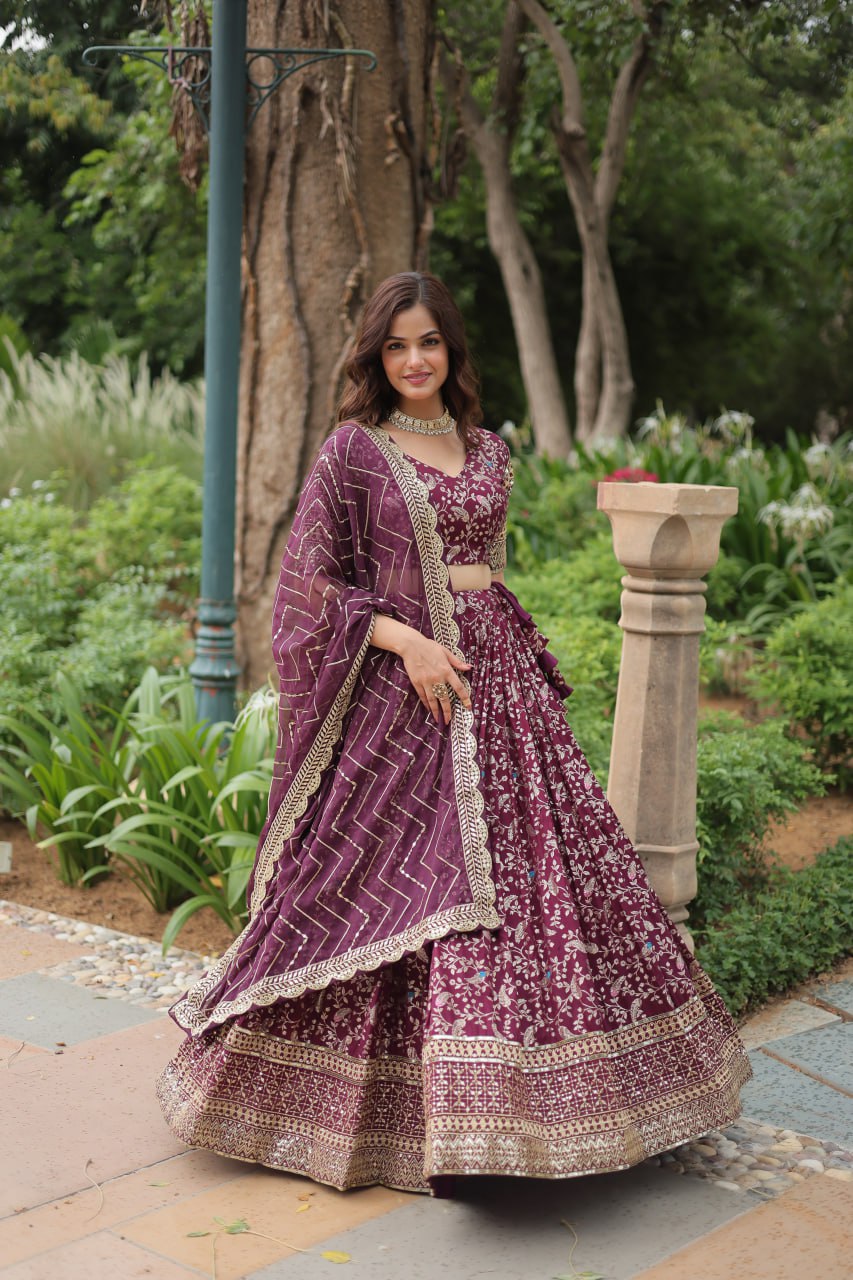 Wine Wedding Wear Lehenga Choli