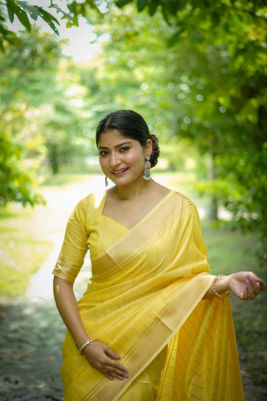 Yellow Banarasi Raw Silk Saree