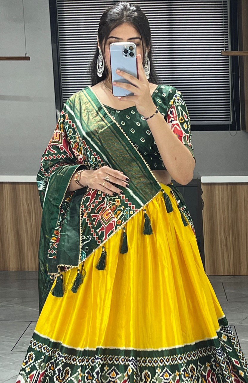 Yellow & Green Paithani Patola Wedding Wear Lehenga