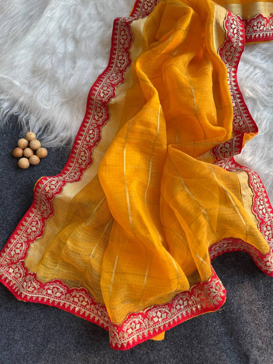 Yellow Kota Doriya Zari Chex Saree