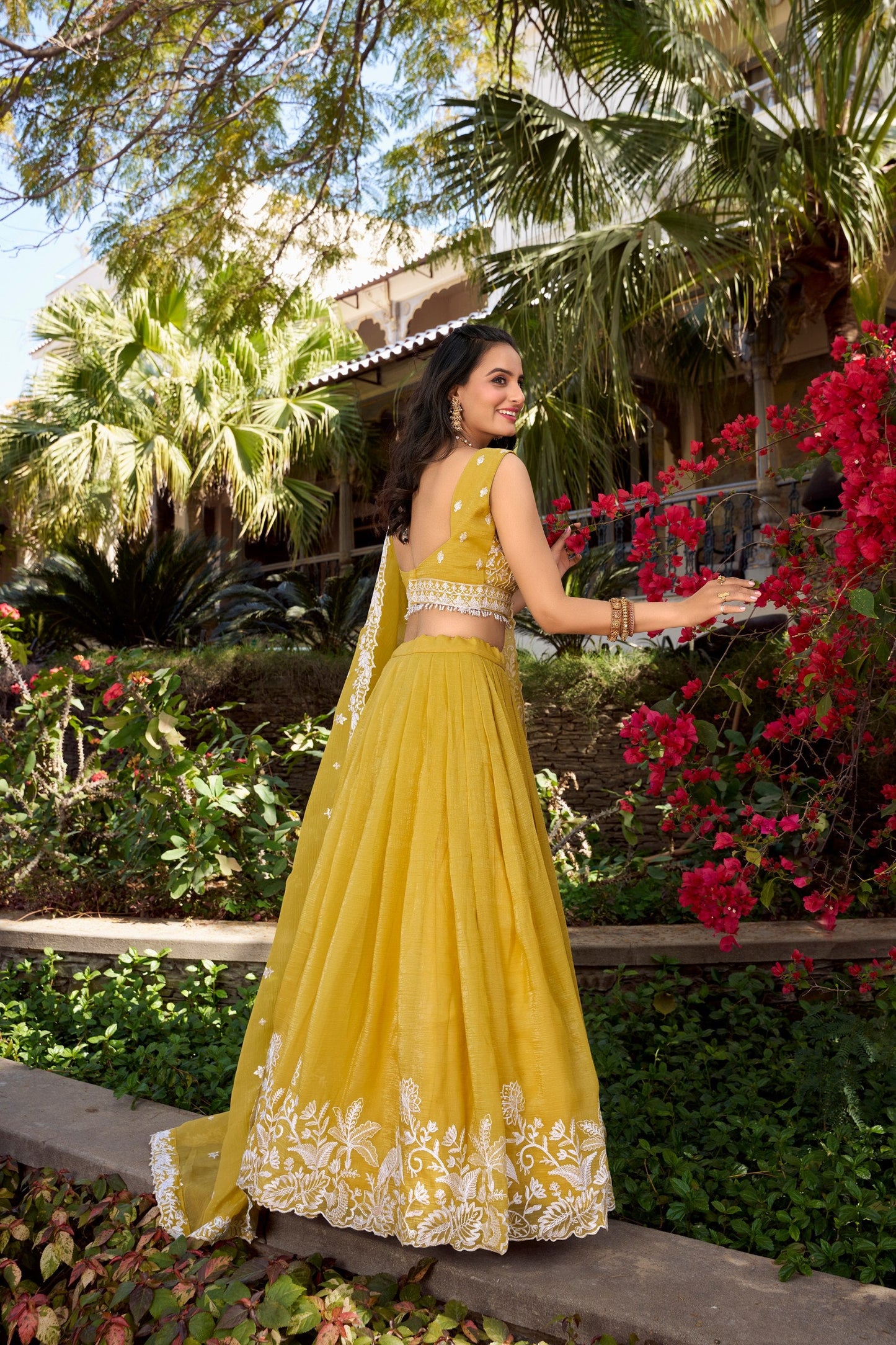 Yellow Party Wear Gold Crush Lehenga
