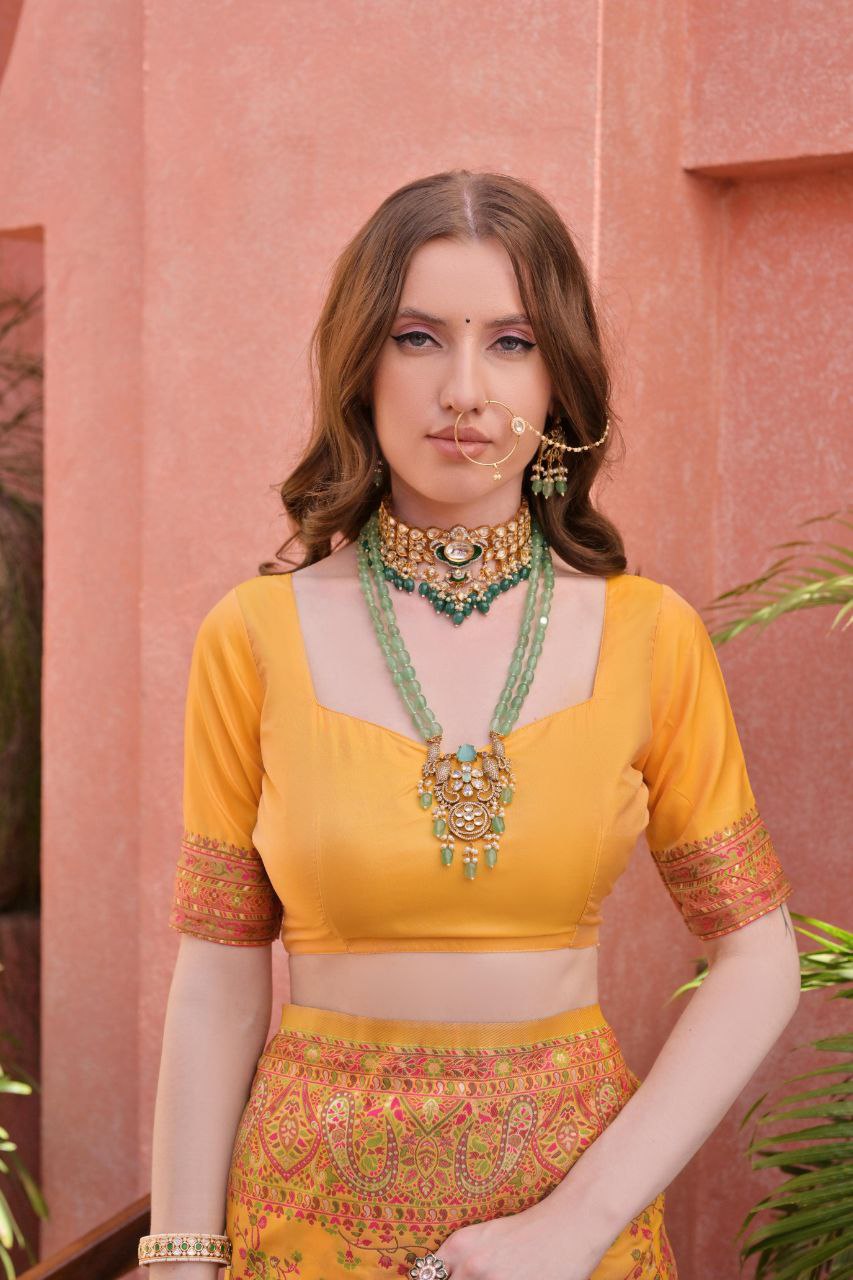 Yellow Pashmina Silk Saree For Wedding