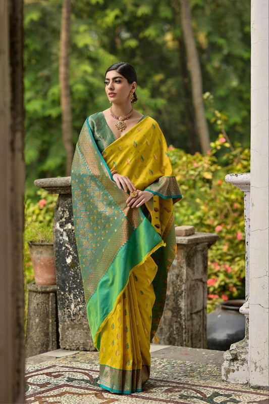 Yellow Pure Banarasi Silk Saree For Wedding