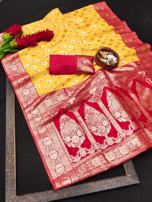 Yellow Pure Linen Banarasi Silk Saree
