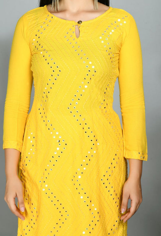 Yellow Rayon Kurta Pant With Dupatta
