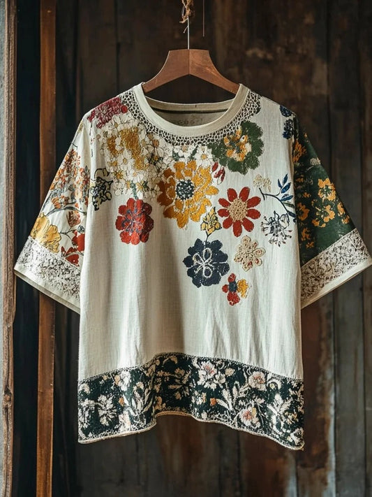 SweetChair Vintage Ethnic Lace Floral Linen Men's T-shirt