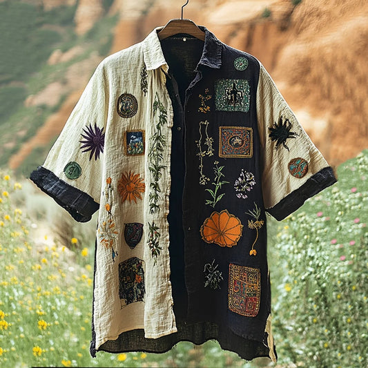 SweetChair Men's Vintage Spliced Contrasting Linen Shirt