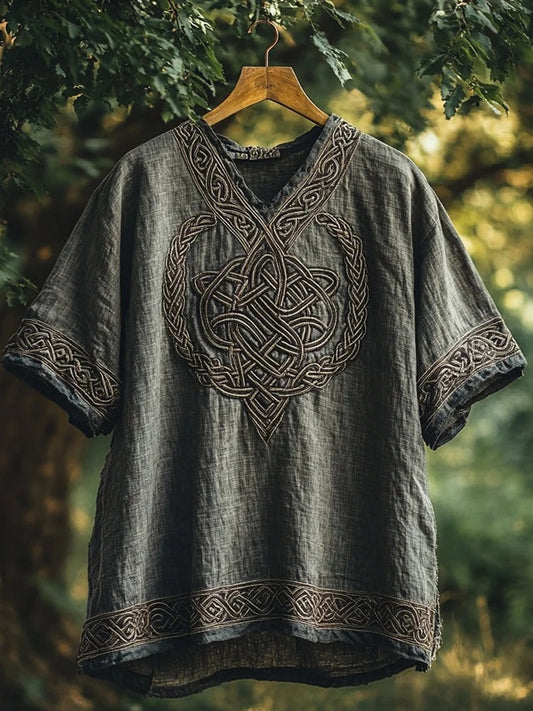 SweetChair Men's Viking Celtic Knot Braided Cotton Linen T-shirt