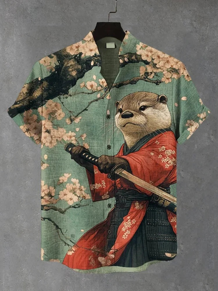 SweetChair Men's Otter Warrior Training Art Print Casual Shirt