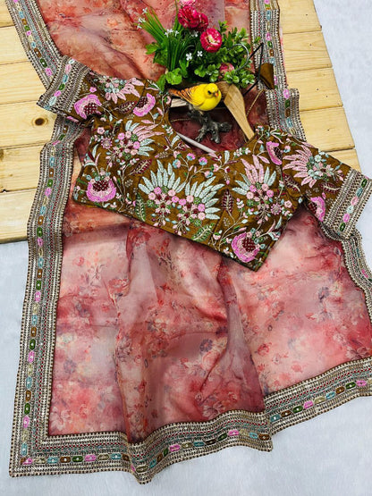 3D Floral Bollywood Organza Saree | Clone Design