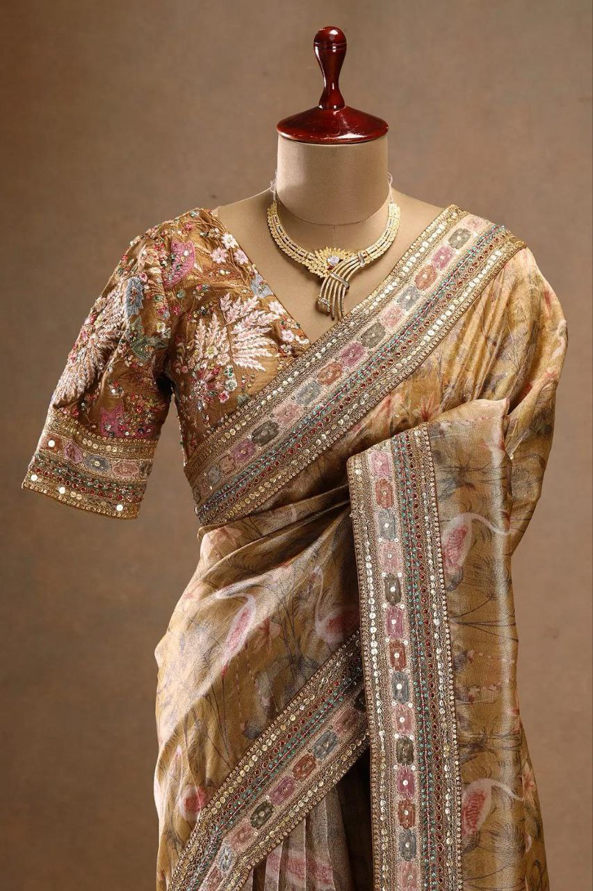 3D Floral Bollywood Organza Saree | Clone Design