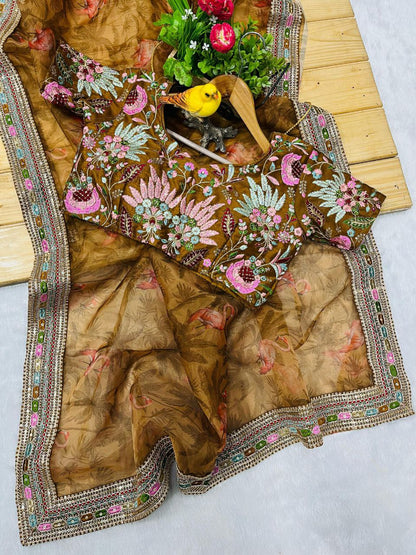 3D Floral Bollywood Organza Saree | Clone Design