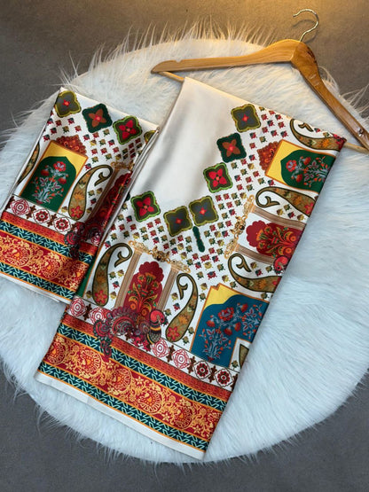 Ajrak Print Gaji Satin Silk Saree