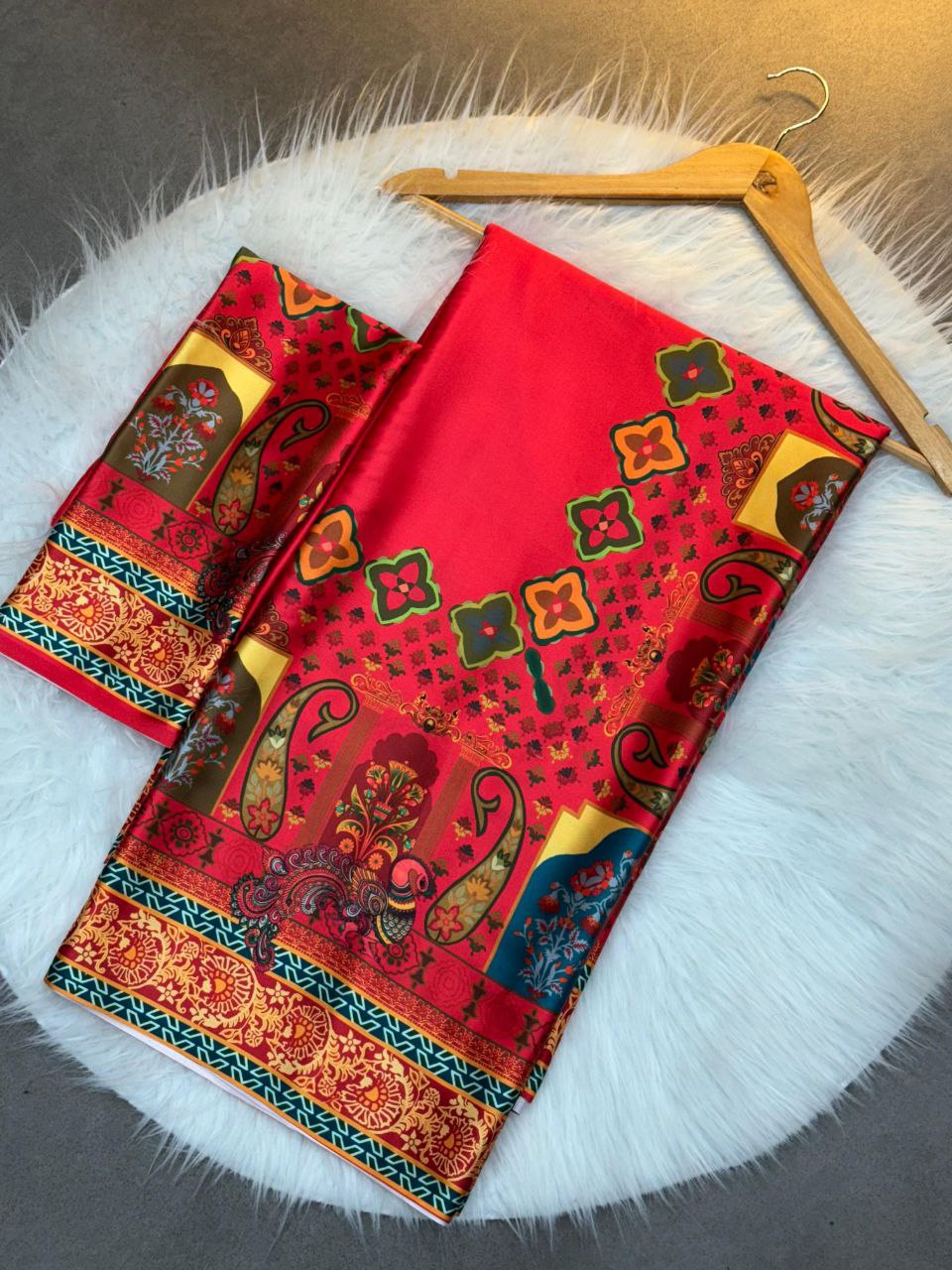 Ajrak Print Gaji Satin Silk Saree