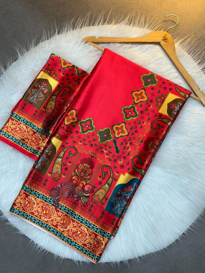 Ajrak Print Gaji Satin Silk Saree