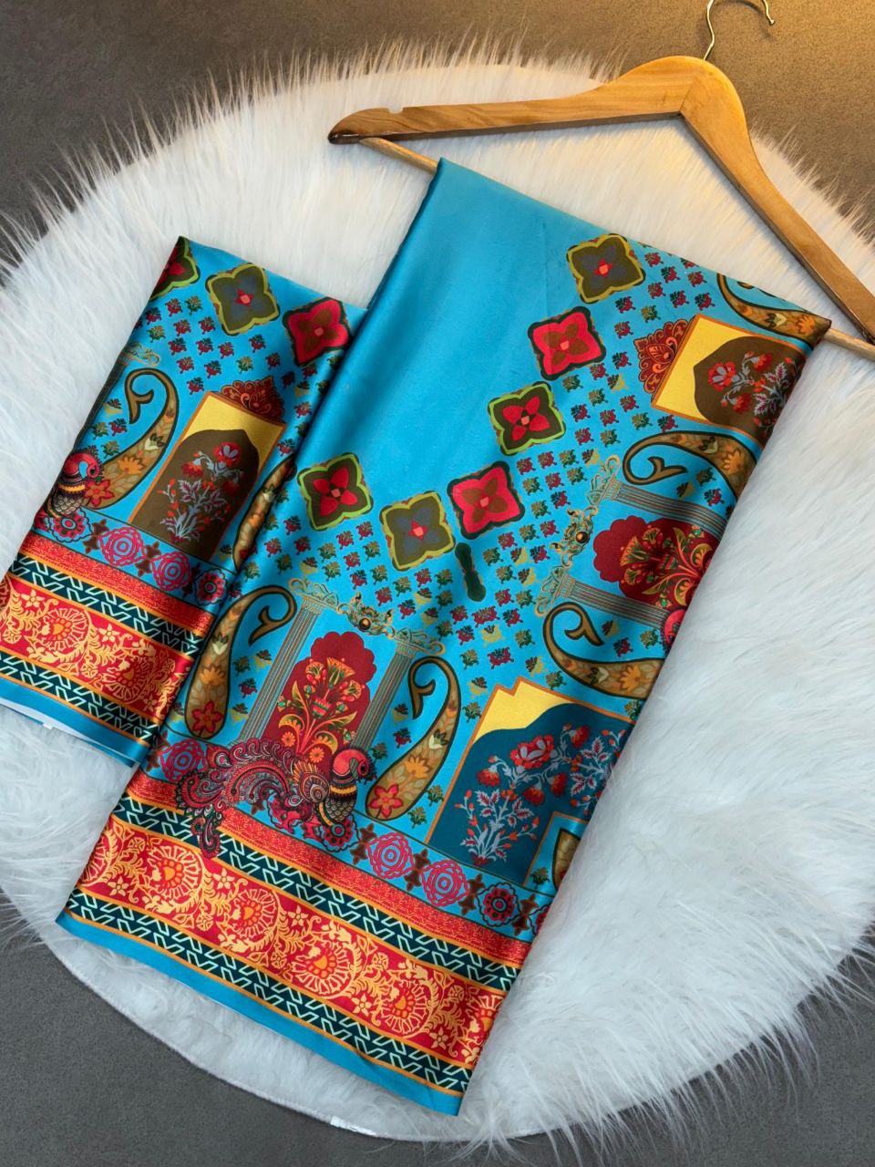 Ajrak Print Gaji Satin Silk Saree