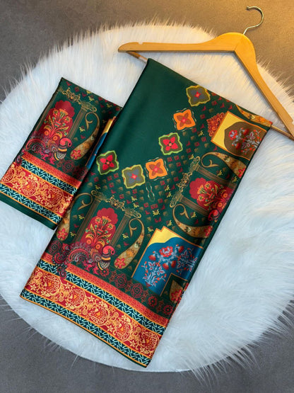 Ajrak Print Gaji Satin Silk Saree