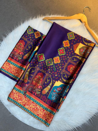 Ajrak Print Gaji Satin Silk Saree