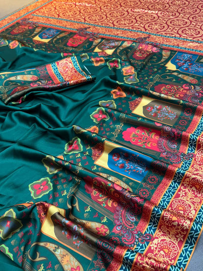 Ajrak Print Gaji Satin Silk Saree