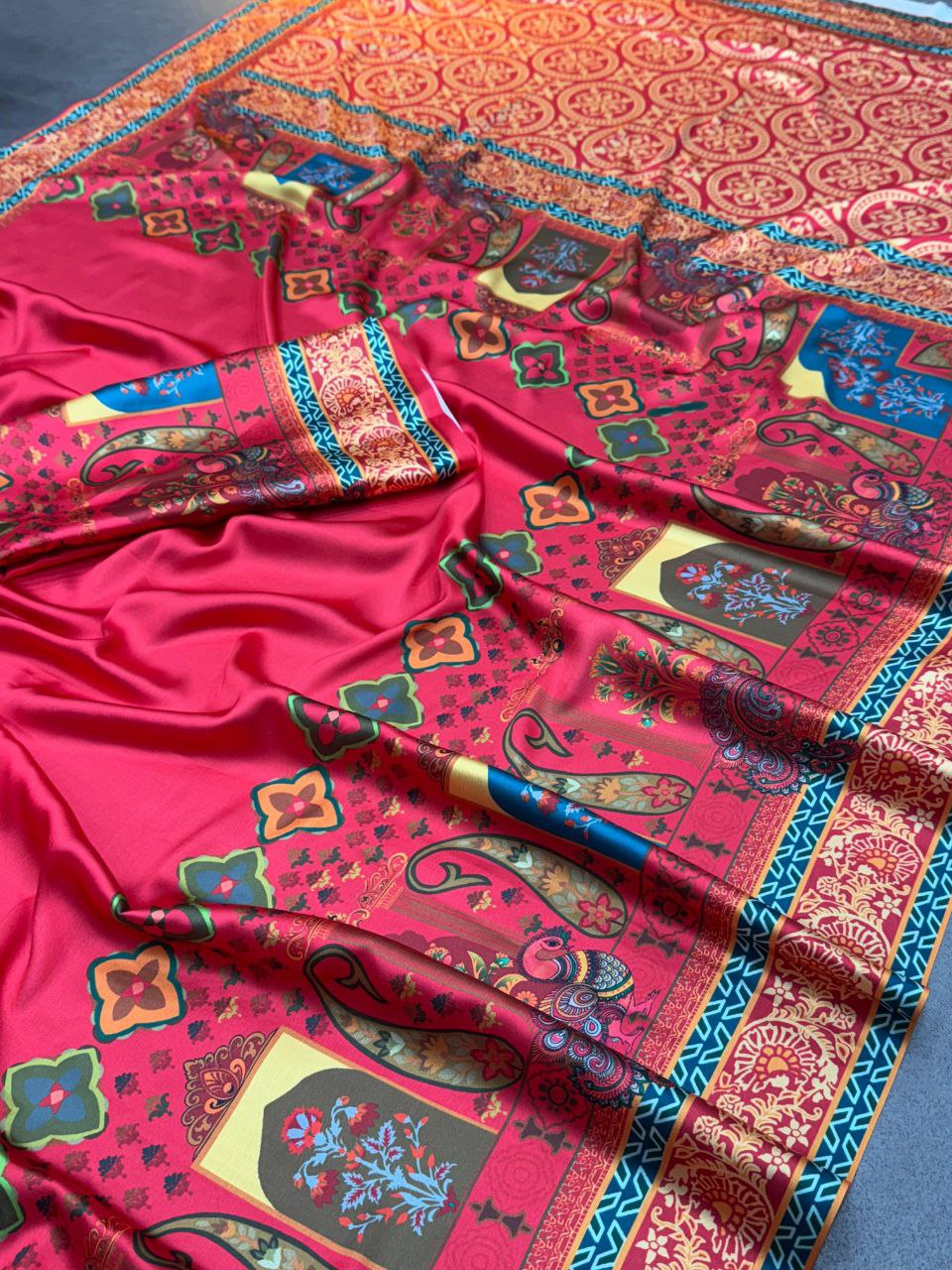 Ajrak Print Gaji Satin Silk Saree
