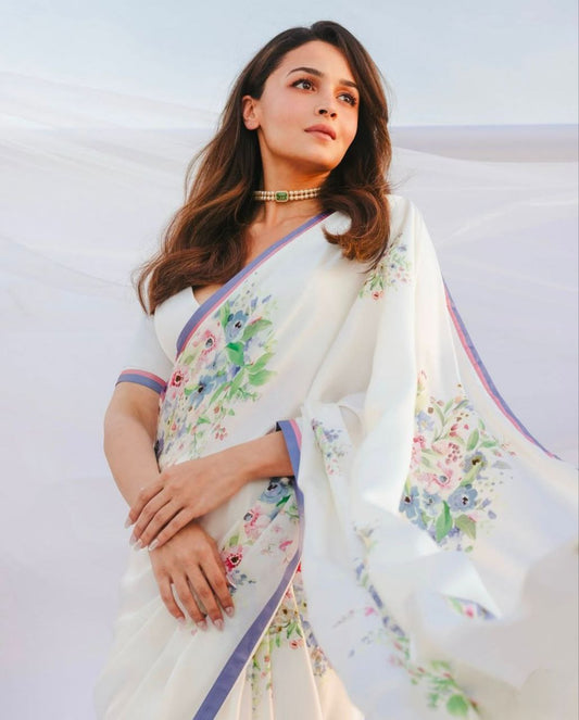 Alia's Bhatt Designer Linen Saree | Replica Design