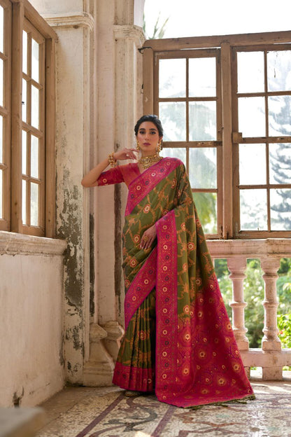 Army Green Banarasi Silk Saree For Wedding