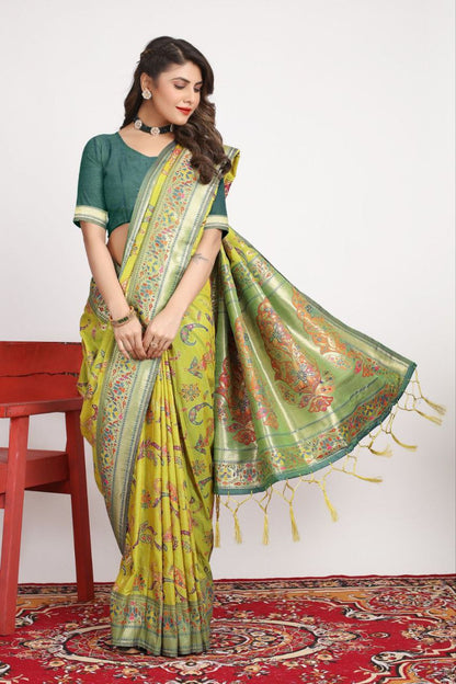 Avocado Green Traditional Pashmina Silk Saree