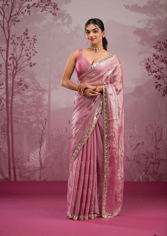 Baby Pink Designer Zimmy Choo Saree