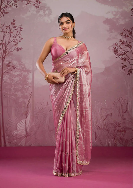 Baby Pink Designer Zimmy Choo Saree